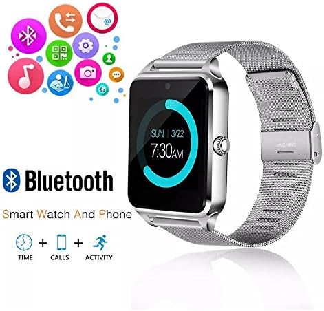 Smart Watch,RabbyRock Bluetooth Smart Watch Touch Screen Cell Phone Watch with SIM TF Card Slot SmartWatch Pedometer Sleep Monitor Remote for IOS & Android (z60 siliver)