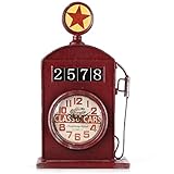 Lily’s Home Antique Inspired English Gas Pump Mantle Clock, Battery Powered with Quartz Movement, Makes an Ideal Gift for Antique Sign Collectors, Red (13