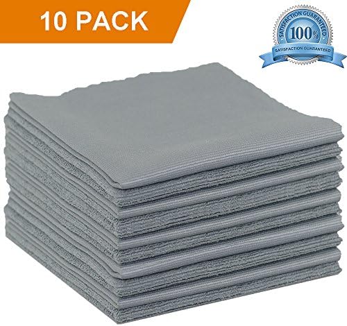 Double Sided Microfiber Cleaning Cloth 10 Pack Grey 14x14 inch for Car, Ultra Soft, Super Absorbent, Easily Remove Dust, Dirt, Fingerprints, Oil, Smudges, 100% Safe On All Delicate Surfaces