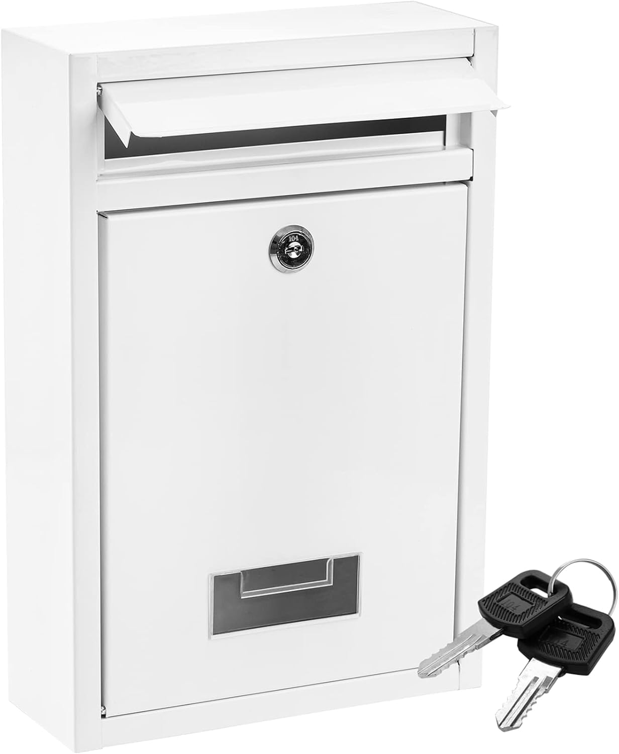 DEAYOU Wall Mount Mailbox with Key Lock, 32×21.5×8.4 cm Locking Mail Box for Outside, Steel Cover Metal Dropbox, Security Postbox with Slot for Envelope, Letter, Home, Office, White
