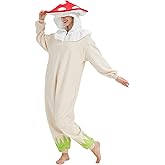 AMAMHAHAVA Mushroom Onesie Adult Halloween Mushroom Costume Fun and Cozy One-Piece Pajamas for Women and Men
