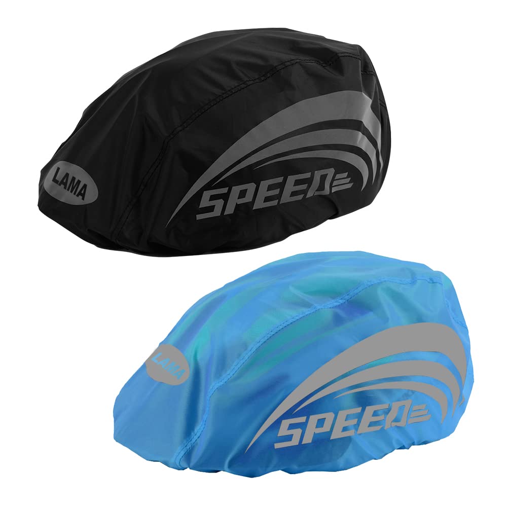 LAMA Bike Helmet Covers, [2Pack] High Visibility Cycling Bicycle Helmet Rain Cover with Reflective Strip for Waterproof Windproof Dustproof Black + Blue