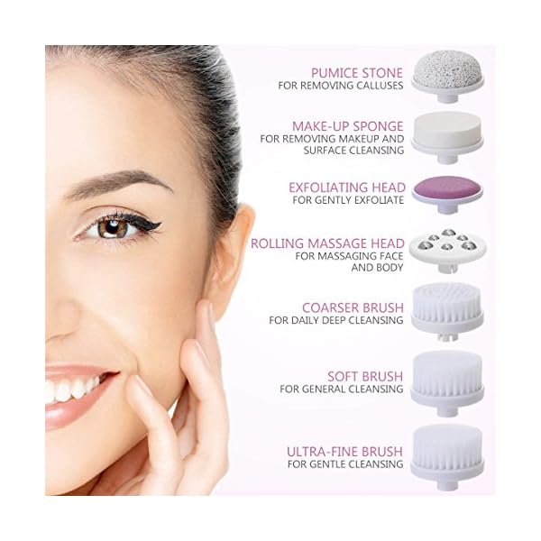 Facial Cleansing Brush [Newest 2021], PIXNOR Waterproof Face Spin Brush with 7 Brush Heads for Deep Cleansing, Gentle…