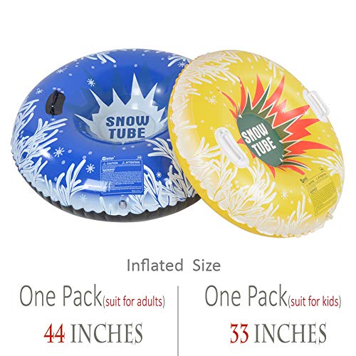 HIWENA Snow Tubes, Inflatable Snow Tubes Family 2 Higher Handles, Heavy Duty Snow Sled Adults Snow Toy Kids, 48 37 Inch Snowflake Snow Tubes (2 Pack) - Thumbnail 2