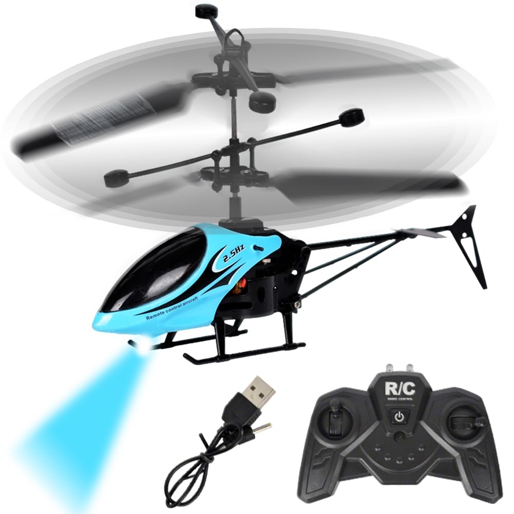 Remote Control Helicopter Kids, RC Helicopters with LED, Helicopters for Boys, One Key Take Off Landing, Aircraft Flying Toy, Stable Flight for Kids Adults Beginners, Blue