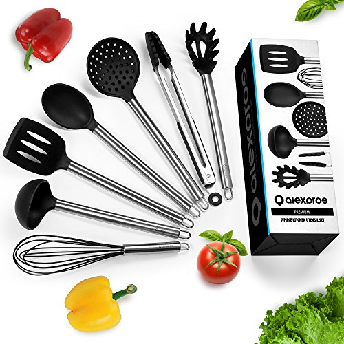 Cooking utensils - 7 piece stainless steel and silicone…