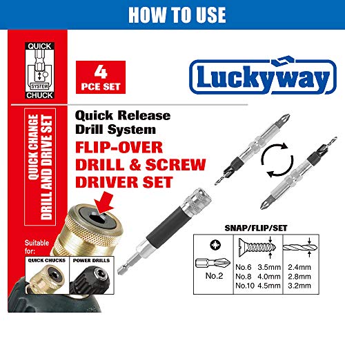 Luckyway 4Piece Quick Change Drill and Drive Set Including 1pc 15/64