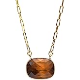 Gempires Cushion Cut Pendant Necklace With 18 Inch Paper Clip Chain Hypoallergenic 14k Gold Plating, Gift for s