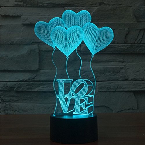 LEDMOMO 3D Optical Illusion LED Lamp Love Model Night Light LED Desk Table Lamp 7 Color Change (Four Love Heart)