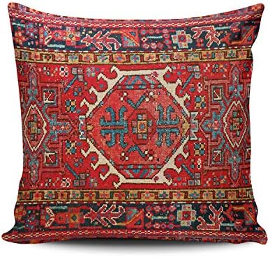 WULIHUA Decorative Throw Pillow Covers Red Oriental Turkish Aztec Ethnic Fine Zipper Pillowcases Throw Pillow Cushion Covers for Sofa Double Sides Printed Square 16x16 Inches