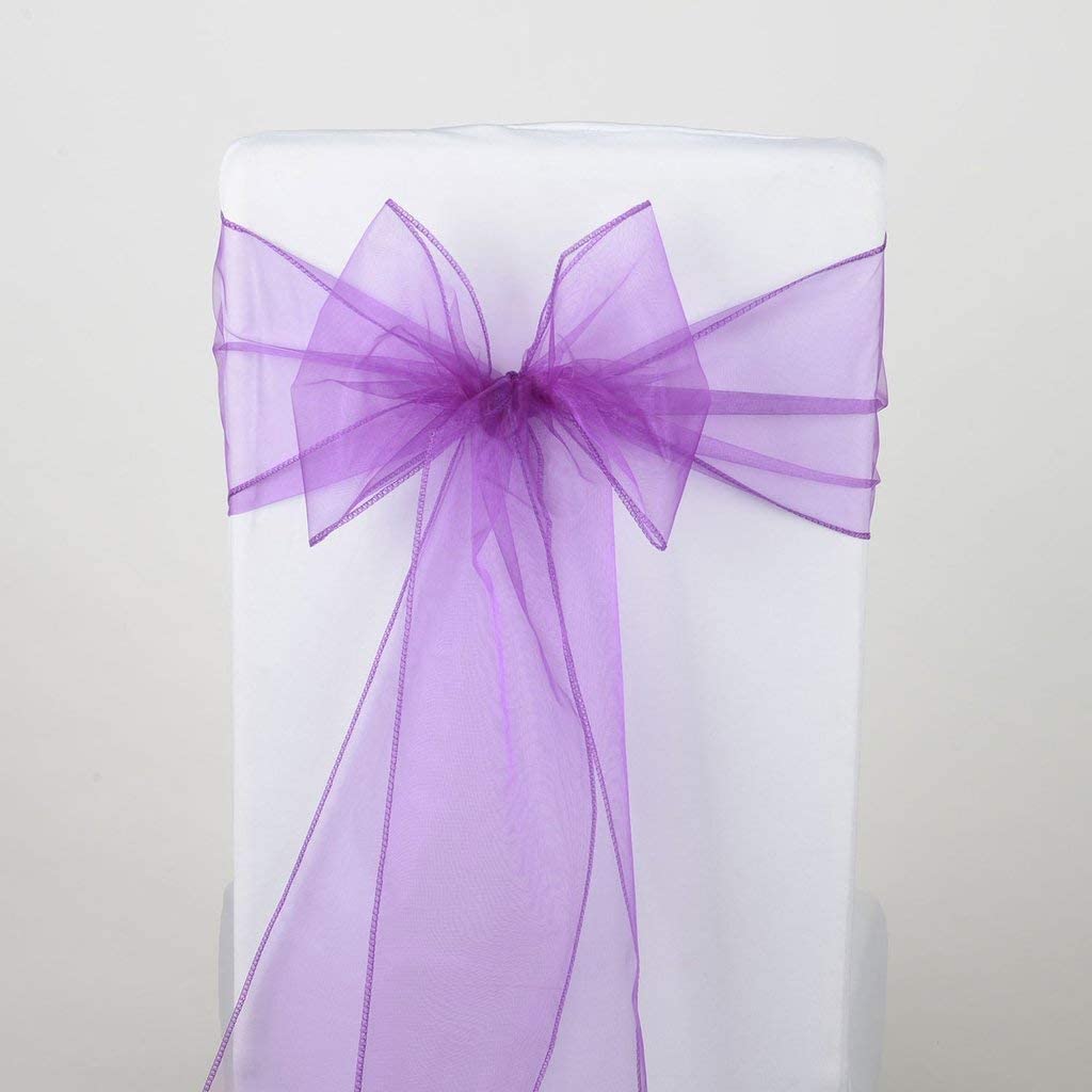 SARVAM FASHION Elegant Organza Chair Sashes Sheer Fabric Sashes for Weddings, Parties, and Special Events – (Pack of 10 Pieces, Lavender)