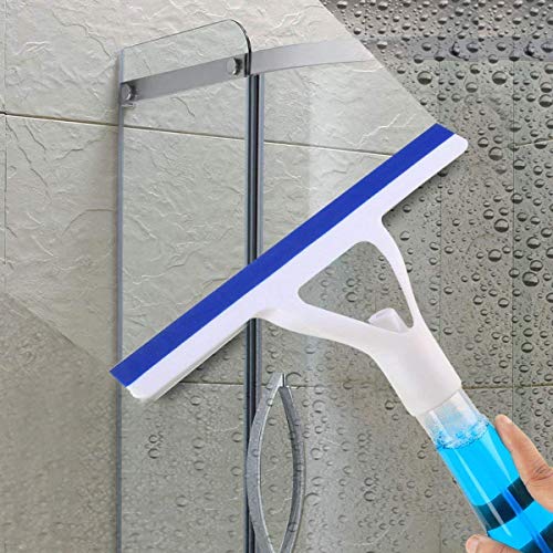 Sanvikart Anti-Skid Silicone Car Squeegee Window Glass Wiper for Shower with Plastic Handle, Cleaner Tool with Spray Bottle (Random Colour, 24.1×22.9×3.8 cm)