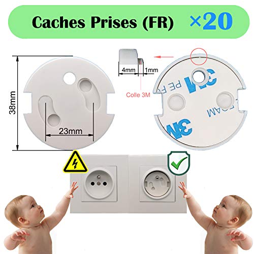 XinPei Kits de sécurité (48 pcs), 20x Norme FR Caches Prises + 10x Verrous de Tiroirs Ajustables + 10x Verrous de Placard + 4x Verrouillage Rectangle + 4x Bloque Porte Anti Pincement
