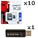 10 PACK - Kingston 8GB MicroSD HC Class 4 TF MicroSDHC TransFlash Memory Card SDC8/8GB 8G 8 GB GIGS (M.A8.RTx10.550) LOT OF 10- Retail Packaging