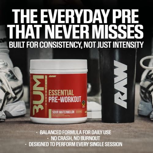 RAW Nutrition - Essential Pre - Chris Bumstead Pre Workout Formula, Sports Nutrition Pre-Workout Powders | Men & Womens Drink, Energy Powder for Working Out (Blue Raspberry)
