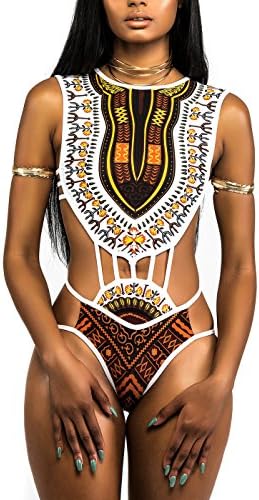 GUOYUJIANYI Women's African Tribal Metallic Print Cut Out Bikini Sets High Waist Monokini Swimsuit Backless Swimwear Large Tp4