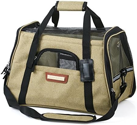 Pet Travel Carrier, Soft Sides and Airline Approved Pet Bags with Fleece Bed, Perfect for Small Dogs and Cats --- Khaki