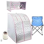 WYZworks Silver / Pink Portable Therapeutic Personal Steam Sauna Spa Room 2L Water Capacity with Headcover and Herb Box
