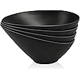 LOVYANXUE Bamboo Fiber Salad Bowls, 4 Packs Serving Bowls Black, Compostable 33 Ounce Elegant Black Angled Bowls for Salad, Pasta, Soup, Prep, Ideal for Home and Restaurant (Black, 9.5Inch)