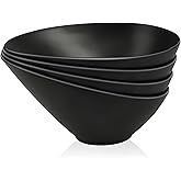 LOVYANXUE Bamboo Fiber Salad Bowls, 4 Packs Compostable 33 Ounce Elegant Black Angled Bowls for Salad, Pasta, Soup, Prep, Ideal for Home and Restaurant