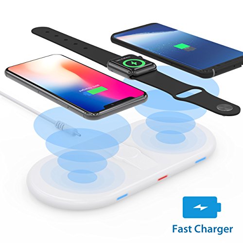 Wireless Charger for Apple Watch, Stouchi 3-in-1 Wireless Charger for Apple Watch Series 3/2 and iPhone 8/8 Plus, iPhone X, Galaxy Note 5/8, S7/S7 Edge/S6/S6 Edge, Nexus 4/5/6/7, and More (White)