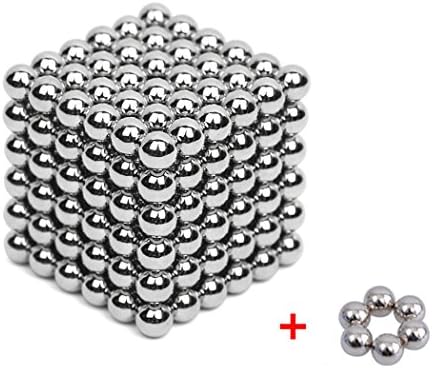 Magnetic Blocks Cube Sculpture Toys with 216 plus 6 Backup 5 MM Magic Balls Intelligence Development Toys Stress Relief Decoration | Free Carrying Bag Plastic and Card Separator - Silver