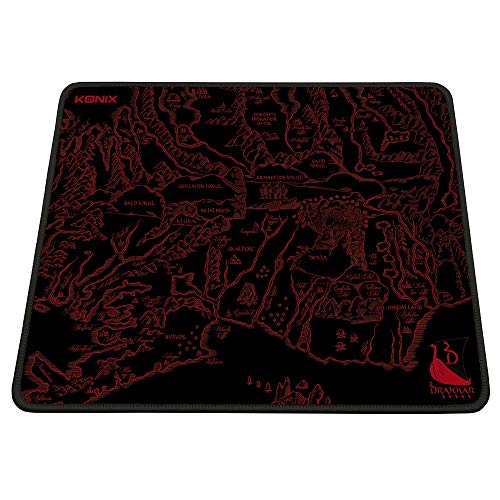 Konix Drakkar Tapis de Souris Gaming Medalland 32 x 27 cm - Surface Microfibre antidérapante - Caoutchouc - Motif Carte Viking - Noir et Rouge
