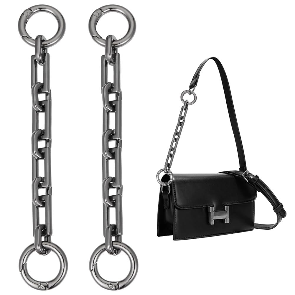 UNICRAFTALE 2pcs 14.5cm Long Bag Chain Straps Alloy Bag Strap Extender Cross Chains Black HandBag Chain with Spring Gate Rings Bag Replacement for Crossbody Bag Handles Purse Clutches Handles
