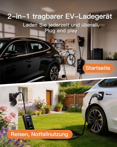 tomons Mobile Wallbox 11 kW with App, Type 2 Charging Cable 7M, 3-Phase 6-16 A 400 V CEE Plug, 2.4 Inch LCD, IP65, Adjustable Charging Power and Start Time, for E Car ID.3/4/5/7, Model Y/3, ENYAQ and