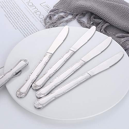 BUY&USE 8.5 Inch Dinner Knives Table Dinner Knife Stainless Steel Rose Pattern Flatware Set Pack of 12 for Restaurant Catering Commercial Quality Silverware Dinnerware Set
