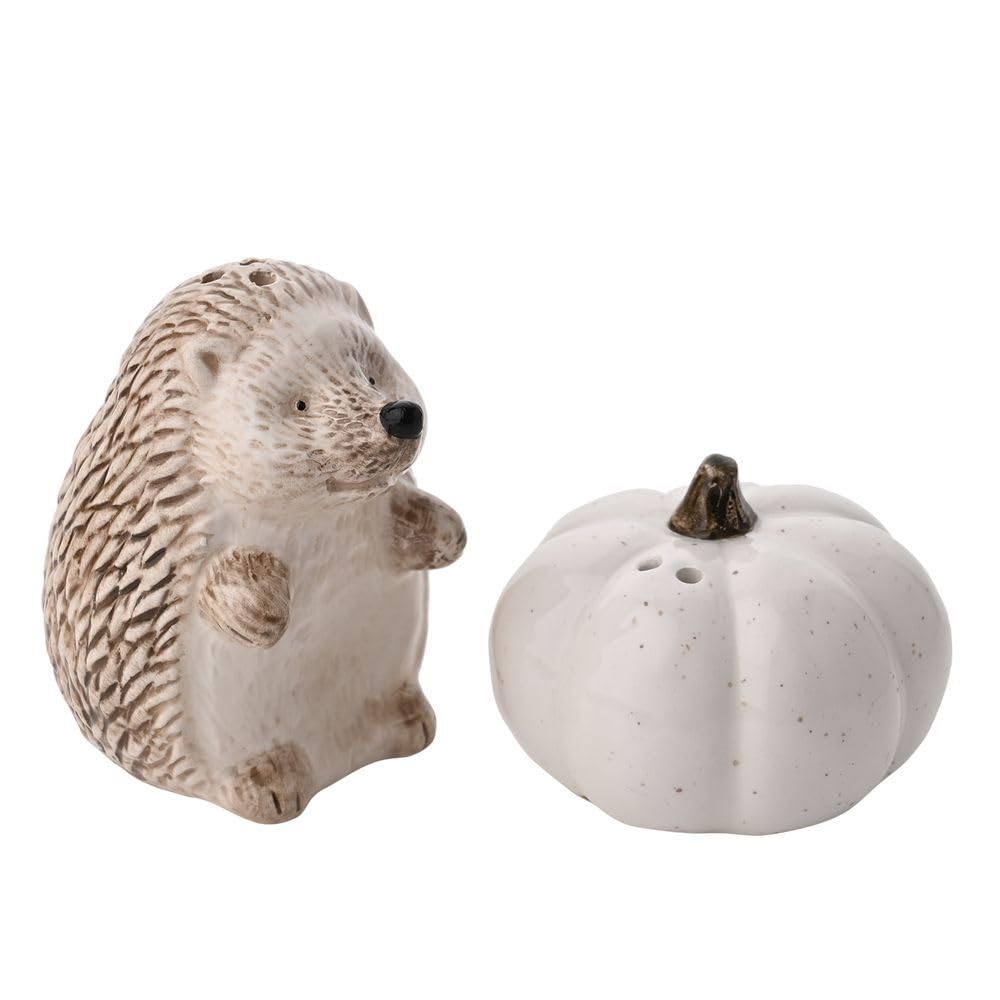 Widdop and Co. - Country Living - White Glazed Ceramic Hedgehog Salt & Pepper Set. Home Decor GiftingKitchen & Dinner Parties + Animal & Nature Lovers - H: 8 x W: 6 x D: 6 cms.