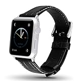 Apple Watch Bands 42mm, Fullmosa Bosin Series Calf Leather Replacement Band/Strap with Stainless Steel Clasp for Apple iWatch Series 1 & 2 Sport and Edition Versions 2015 2016,Black