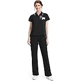 Eadflie Medical Scrubs Uniform for Women - Cropped Zip-Front Polo Tops & Straight Leg Pants with 8 Pockets, Easy Care