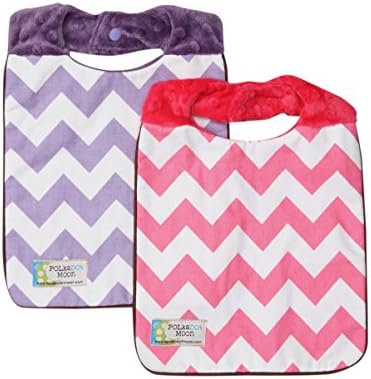 Baby Girl Bib Set of 2 - Reversible Bib - Purple &amp; Pink Chevron Bib on Minky