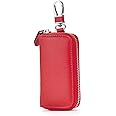 WESTONETEK Unisex Mens Womens Premium Leather Car Key Holder Bag Keychain Case Wallet with 6 Hooks Zipper Closure