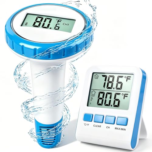 Pool Thermometer Floating Easy Read, Waterproof Wireless Digital Pool Thermometer with Large Screens, IPX8 Waterproof High Precision Temperature Gauge for Swimming Pool, Hot Tub, Spa, Pond, Fish Tank