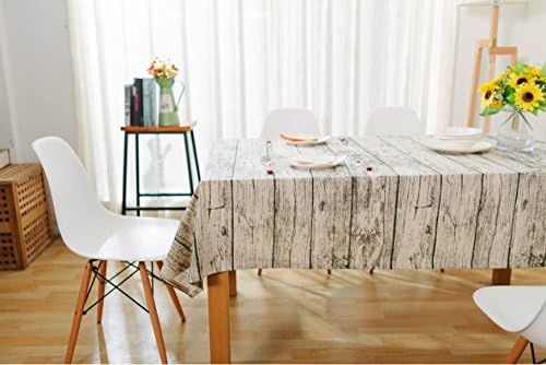 Moldiy 1pc Natural Wood Grain Pattern Tablecloth - Cotton Blend Fabric Table Cover Top Decoration (55" W x 86" H)