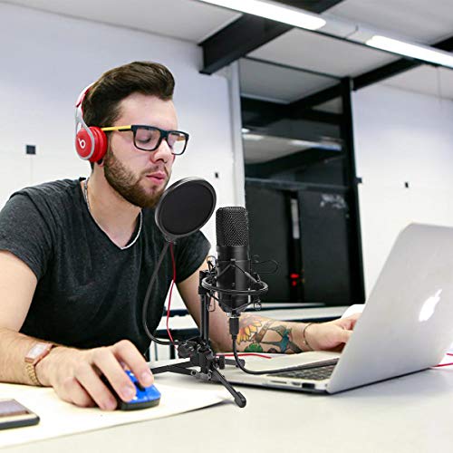 DricRoda USB Microphone,Professional Computer Mic Podcast Mic 192kHz/24bit Studio Condenser Microphone with Tripod Stand,Shock Mount and Pop Filter for Recording,Gaming,YouTube,Plug & Play