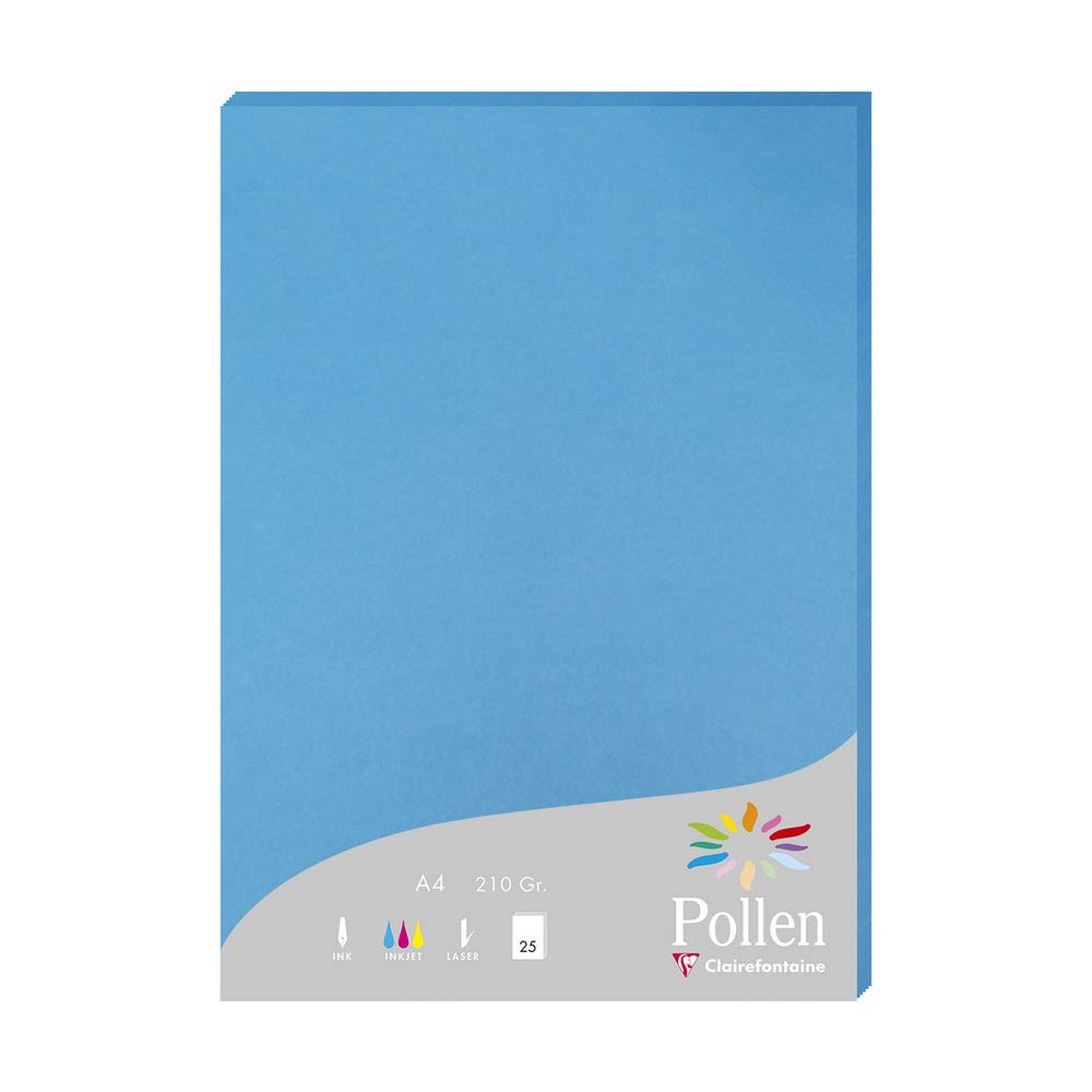 Clairefontaine 24211C Wallet of 25 Sheets Format A4 (21x29,7cm) 210gsm Intensive Blue Invitation Correspondence Paper Pollen range Premium Smooth Paper