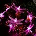 Qedertek Dragonfly Solar String Lights, 20ft 30 LED Waterproof Fairy Decoration Lighting for Indoor/Outdoor Patio, Lawn, Garden, Party, Wedding, Holiday, Thanksgiving, Chri, Holiday Decorations (Pink)