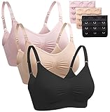Loritta 3 Pack Womens Nursing Bra Maternity Breastfeeding Bras Sleep Bralette 3 Packs(black+nude+pink) Medium