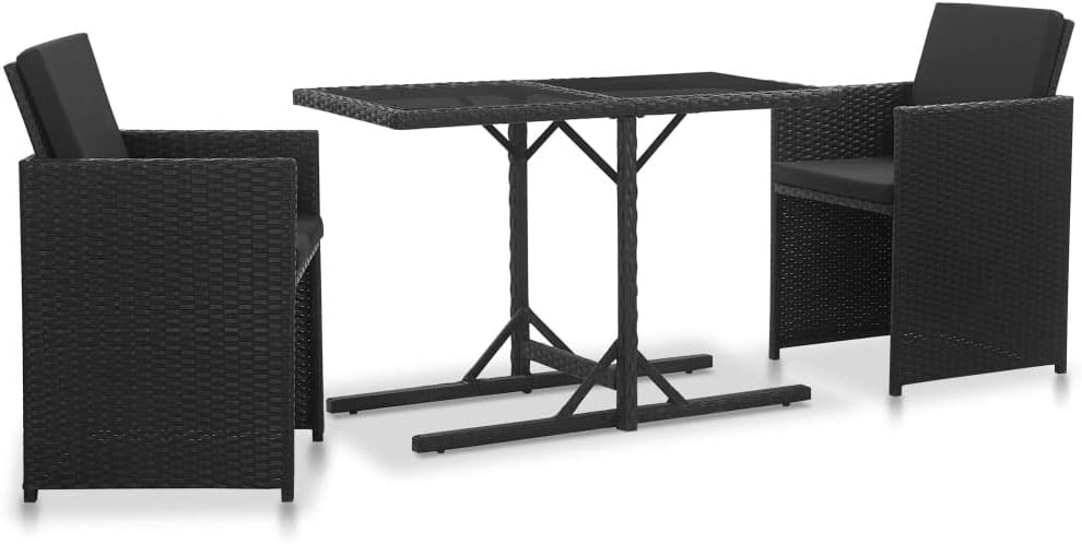 vidaXL Gartenmöbel 3-TLG. mit Auflagen Balkonset Sitzgruppe Gartenset Balkonmöbel Sitzgarnitur Lounge Gartengarnitur Poly Rattan Schwarz