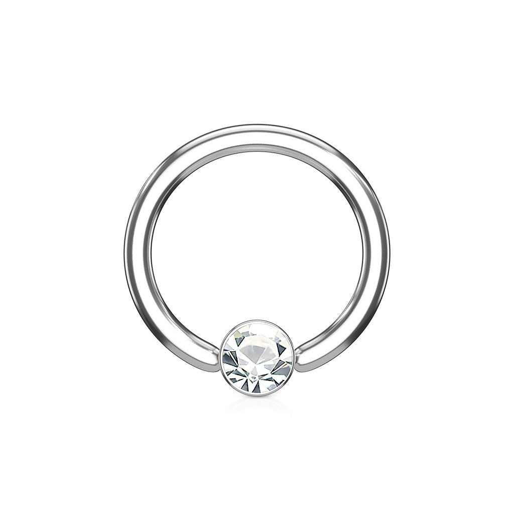 PiercedOff 316L Surgical Steel 1.2mm BCR with Round Flat 3mm Clear CZ Ball - Ring Size 8mm — image 1