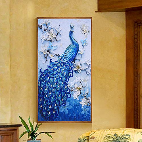 Amaping DIY 5D Diamond Painting by Number Kits Special Shaped Crystal Rhinestone Beads Pasted Embroidery Cross Stitch Kits Peacock Embellishment Arts Craft for Home Wall Hanging Decor (Blue Purple) - Thumbnail 4