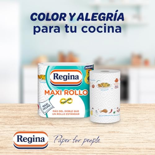 Maxi Rollo Papel de Cocina - Paquete de 2 Rollos, 100 Maxi Hojas Decoradas de 2 Capas, Equivalente a 6 Rollos Estándar, Extra Absorbentes, Envase de Papel Reciclable, 100% Certificado FSC