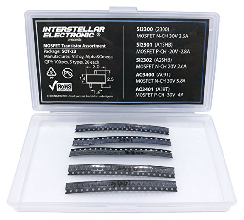 MOSFET Transistor Assortment, SI2300, S12301, SI2302, AO3400, AO3401, SOT-23, 100 pcs
