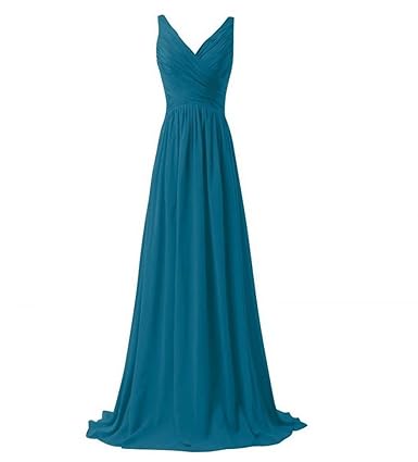 Milano Bride Einfach V-Ausschnitt Zwei-Traeger Abendkleider Partykleider Brautjungfernkleider Lang A-Linie Rock