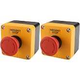 BAOMAIN 2-Pack Red Sign E-Stop Button, 1NO1NC 660V 10A Waterproof Station | IP65 weatherproof surface mount emergency stop station,Reliable N/O N/C contacts ideal for industrial and control systems
