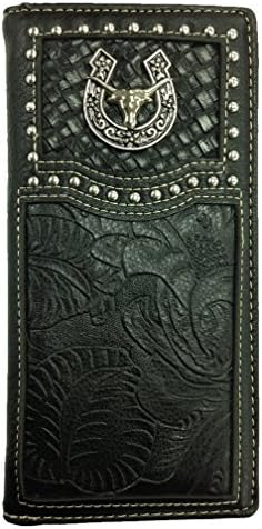 Texas Long Horn Mens Wallet Western Bifold Check Book Style W032-6 Black