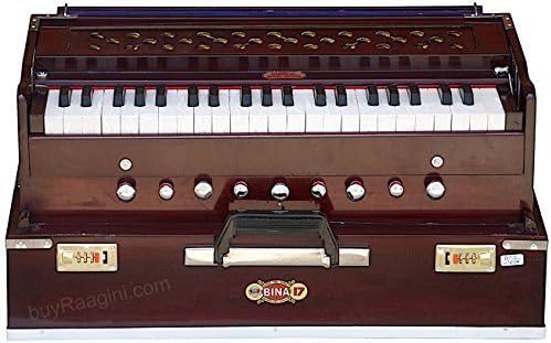 Harmonium BINA No. 17 Delux, In USA, Folding, Special Double Reed, Safri, Kirtan, 9 Stops, Rosewood Color, Coupler, Comes with Book and Nylon Bag (GSB-AGG)